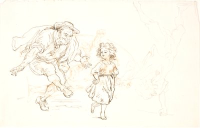 Vieil homme et petite fille dansant - Lorenz Frølich