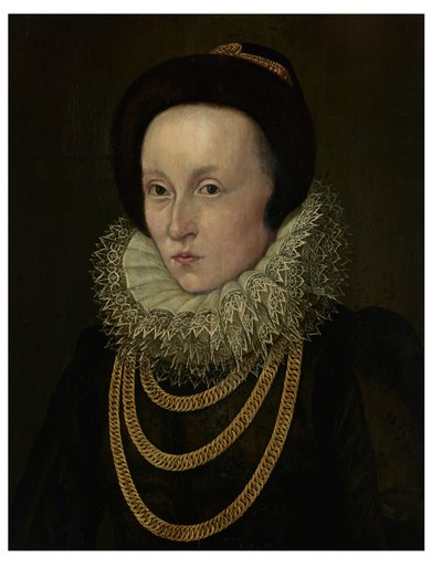 Portrait de femme, buste, avec une collerette en dentelle et des chaînes en or - Lorenz Strauch