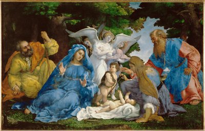 La Sainte Famille avec trois anges, le jeune Saint Jean ... - Lorenzo (workshop of) Lotto