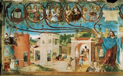 Côté gauche de la Capella Suardi, église Santa Barbara à Bergame ... (peinture murale) - Lorenzo Lotto