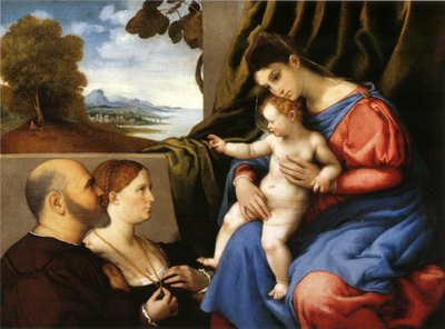Madone et enfant avec deux donateurs - Lorenzo Lotto