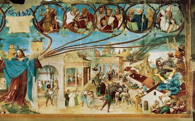 Côté droit de la Capella Suardi, église Santa Barbara à ... (peinture murale) - Lorenzo Lotto