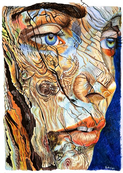 Portrait sur bois craquelé - Loretta Van Der Westhuizen