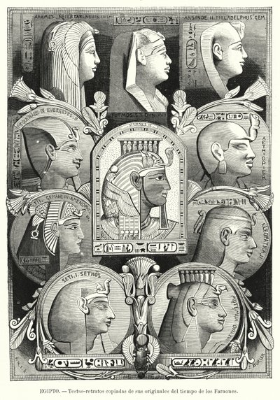 Têtes de portraits égyptiens anciens (lithographie) - Lothar Michael Burger