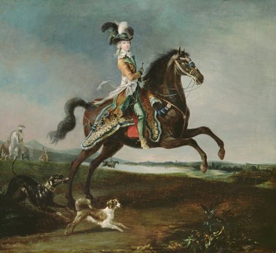 Portrait équestre de Marie-Antoinette (1755-93) en tenue de chasse, 1783 - Louis Auguste Brun or Brun de Versoix