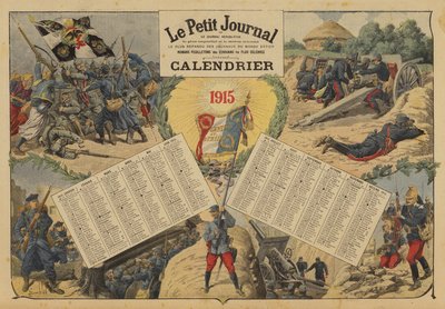 Calendrier pour 1915, avec des scènes de champs de bataille de la Première Guerre mondiale - Louis Charles (after) Bombled