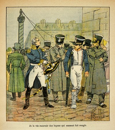 Illustration par Louis Bombled (1862-1927) du livre « Le Mémorial de Sainte-Hélène » du comte Emmanuel de Las Cases (1766-1842) : Un ancien officier de Napoléon, sous la restauration, appelle les anciens conscrits à rejeter le régime impérial - Louis Charles Bombled