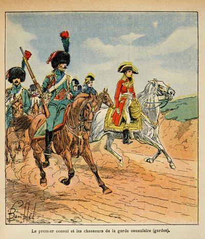 Illustration du livre « Le Mémorial de Sainte-Hélène » par le comte Emmanuel de Las Cases : Le Premier Consul et les Chasseurs de la Garde Consulaire - Louis Charles Bombled