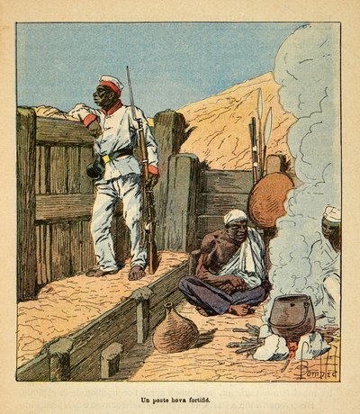 La Guerre à Madagascar - Histoire anecdotique des expéditions françaises de 1885-1895 par Henri Galli dit Galllichet (1854-1922), illustrée par Louis Bombled (1862-1927) : Un poste Hova fortifié - Louis Charles Bombled