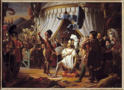 François Ier de France demandant à être adoubé par le chevalier Bayard après la victoire à la bataille de Marignan, Italie, 1515 - Louis Ducis