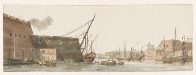 Vue du chantier dans le port des galères à Malte - Louis Ducros