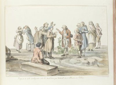 Négociation entre le guide du groupe de voyageurs et les muletiers avec qui ils vont à l