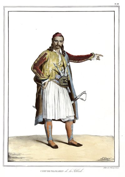 Chef des Palikares de la Scllade, dans « Voyage à Athènes et Constantinople, ou collection de portraits grecs et ottomans, vues et costumes, peints sur place d