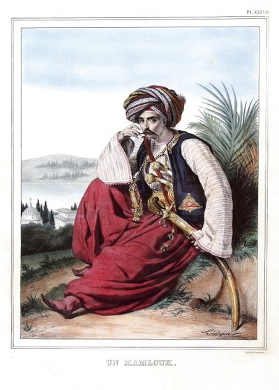 Un mamelouk (Mameluk). dans « Voyage à Athènes et Constantinople, ou collection de portraits grecs et ottomans, vues et costumes, peints sur place d