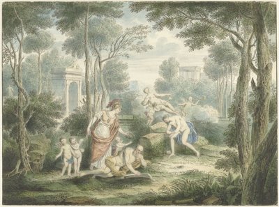 Paysage arcadien avec Athéna couronnant un vieil homme et Vénus et Adonis - Louis Fabritius Dubourg