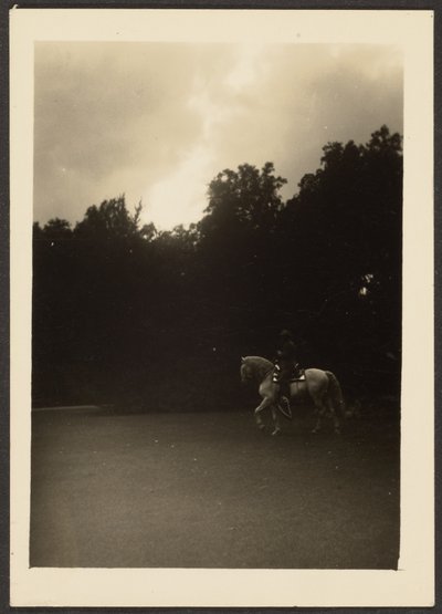 [Homme à cheval avec arbres sombres et ciel clair] - Louis Fleckenstein