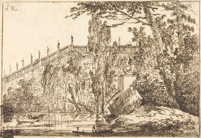 Parc avec terrasse et balustrade avec statues - Louis Gabriel Moreau the Elder