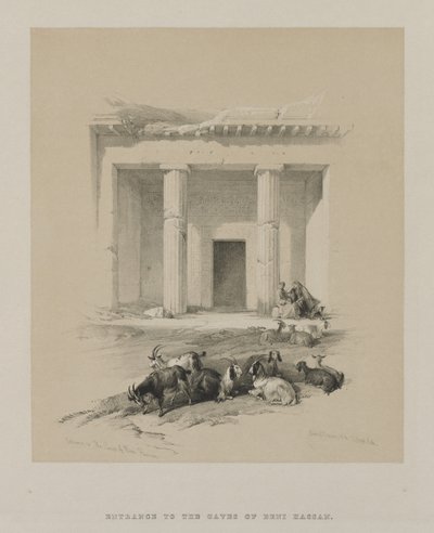 Égypte et Nubie, Volume I : Entrée des grottes de Beni-Hasan - Louis Haghe