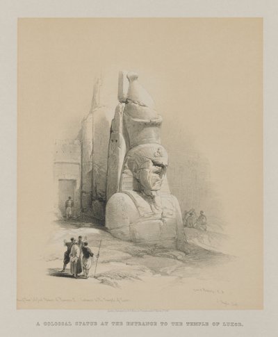 Égypte et Nubie, Volume I : Une des deux statues colossales de Ramsès II. Entrée du temple de Louxor - Louis Haghe