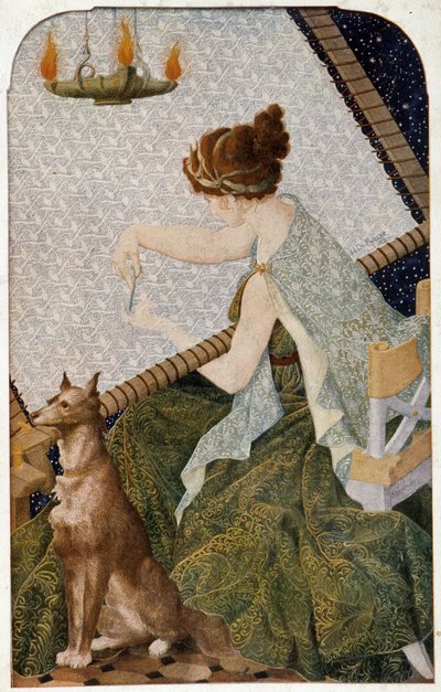 Pénélope avec sa tapisserie - panneau brodé par H. de Rudder - Louis Henri de Rudder