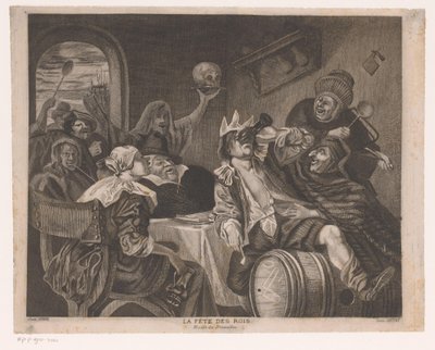 Groupe festif avec un homme buvant avec une couronne (La fête des rois) - Louis Jaugey