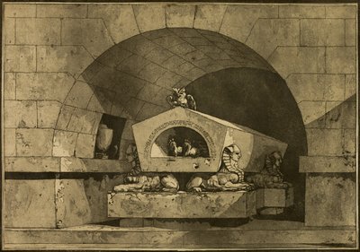 Tombe avec sphinx et chouette - Louis Jean Desprez
