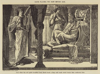 David jouant de la harpe devant Saül - Louis John Rhead