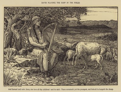 David jouant de la harpe dans les champs - Louis John Rhead