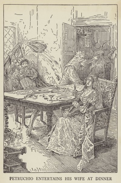 Petruchio divertit sa femme au dîner - Louis John Rhead