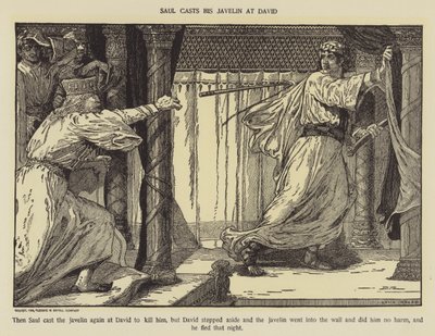 Saül lance son javelot sur David - Louis John Rhead