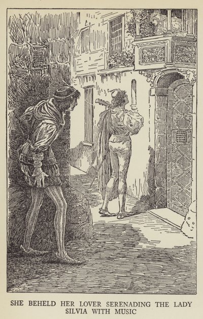 Elle a vu son amant sérénader la Dame Silvia avec de la musique - Louis John Rhead