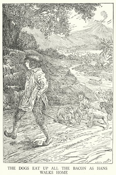 Les chiens mangent tout le bacon alors que Hans rentre chez lui - Louis John Rhead