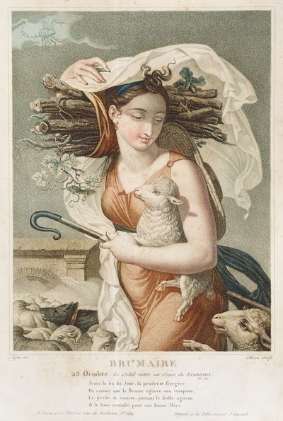 Brumaire (octobre-novembre), deuxième mois du calendrier républicain, gravé par Tresca, français, vers 1794 - Louis Lafitte