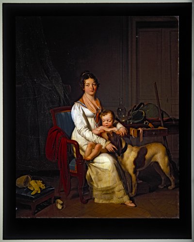 Jeune femme avec un enfant et un chien dans un intérieur - Louis Leopold Boilly