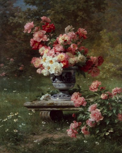 Pivoines dans une urne dans un jardin - Louis Marie Lemaire