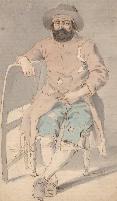 Homme en vêtements en lambeaux assis avec le bras droit sur une autre chaise - Louis Philippe Boitard