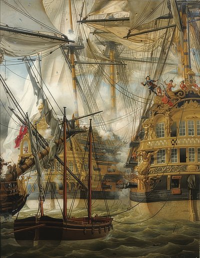 Le HMS Cumberland combat Le Lys et La Gloire. 1827 - Louis Philippe Crepin
