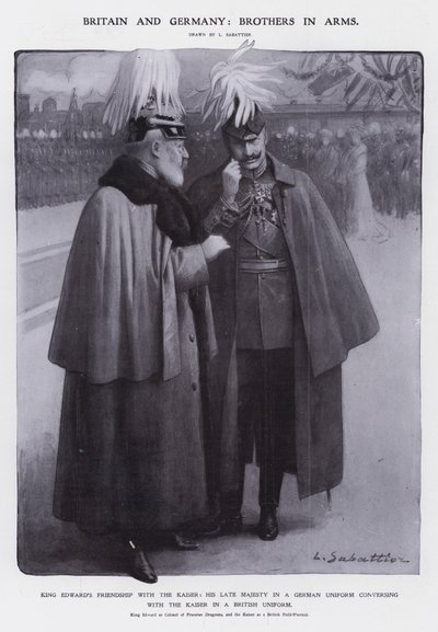 Le roi Édouard VII habillé en colonel des dragons prussiens et le Kaiser Guillaume II habillé en maréchal britannique - Louis Remy Sabattier