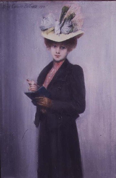 Une élégante dame avec un carnet bleu - Louis Robert Carrier Belleuse