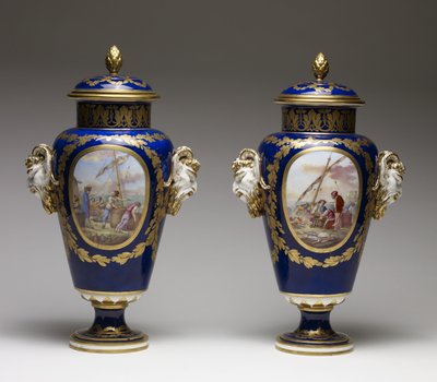 Paire de vases (porcelaine tendre avec peinture et dorure) - Louis Simon Boizot
