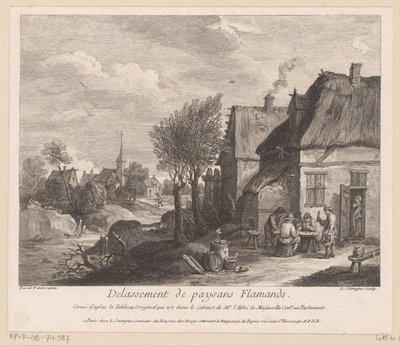 Paysage de village flamand avec des paysans jouant aux cartes - Louis Surugue