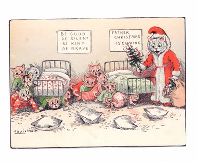 Carte de vœux victorienne de chatons tremblant de peur à la vue d