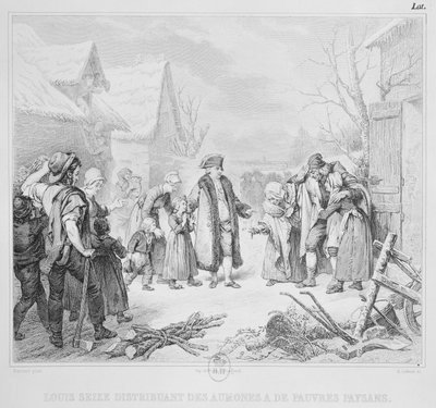 Louis XVI (1754-93) distribuant des aumônes aux paysans en 1788, gravé par A. Lefevre - Louise Marie Jeanne Hersent