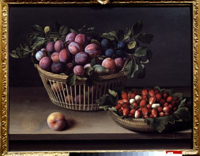 Une pêche, des fraises et un panier de fruits. Peinture de Louise Moillon (1610-1696) XVIIe siècle Toulouse, Musée des Augustins - Louise Moillon