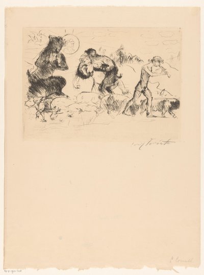 Satyres, une nymphe, un faune et un troupeau de cochons - Lovis Corinth (signed by artist)