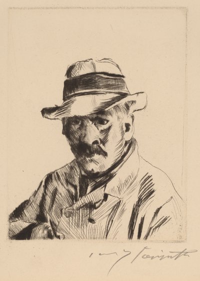 Autoportrait en chapeau de paille, longueur buste - Lovis Corinth