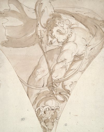 Apollon tuant le Python, étude pour un écoinçon dans le Palazzo Antonio Doria (Palazzo della Prefettura), Gênes - Luca Cambiaso