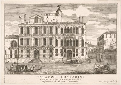 Planche 85 : Vue du palais Contarini à Campo San Trovaso, Venise, 1703, de La construction..., 1703 - Luca Carlevarijs