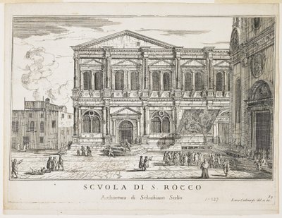 Vue de la Confrérie de Saint-Rocco, planche de The Buildings and Views of Venice, 1703, 1750-53 - Luca Carlevaris