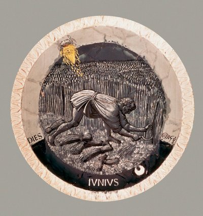 Juin : un paysan récoltant le blé. Terre cuite par Luca della Robbia - Luca Della Robbia